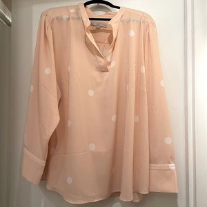 LOFT Plus Peach polka dot long sleeve
